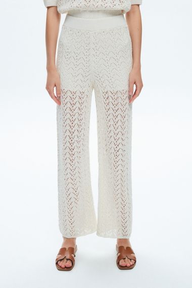 Beige Fashion Passion Openwork Knit Pants with 70% Cotton and 30% Polyester, available in sizes XS to XXL - photo 1