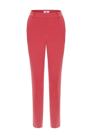 Striped Dusty Pink Fitted Trousers with Pockets and Zipper for Office Style, High Waist, Regular Cut, Available in Multiple Sizes - photo 3