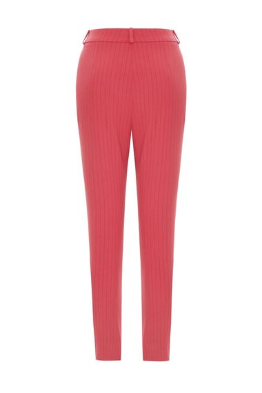 Striped Dusty Pink Fitted Trousers with Pockets and Zipper for Office Style, High Waist, Regular Cut, Available in Multiple Sizes - photo 5