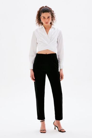 Black High-Waisted Pants with Button Detail and Elastic Waistband, Regular Fit, 98% Cotton, Casual Style, Available in Sizes S to XXL - photo 2