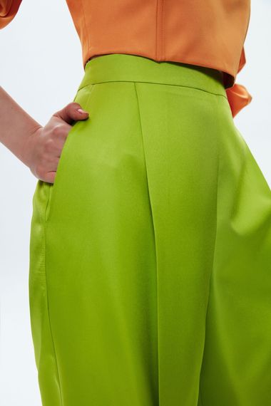 Neon Green Mert Aslan High-Waisted Wide-Leg Trousers by MAVI, 100% Polyester, Available in Sizes S, XS, L, M - photo 1