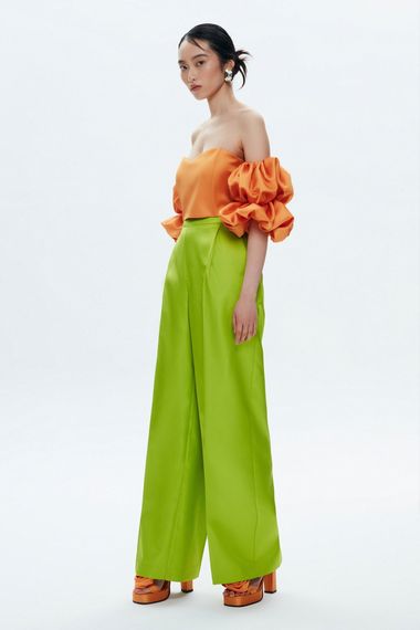 Neon Green Mert Aslan High-Waisted Wide-Leg Trousers by MAVI, 100% Polyester, Available in Sizes S, XS, L, M - photo 2