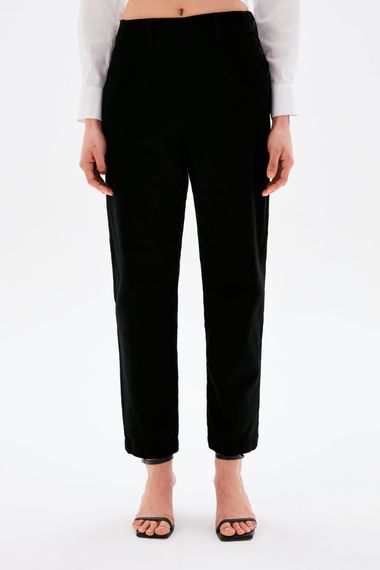 Black Elastic Waistband Button Detail Trousers with Pockets - Regular Fit Cotton Blend by MAVI in Sizes S, L, XL, XXL - photo 1