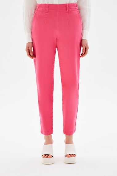 Pink Elastic Waist Button Detail Trousers with Pockets, Regular Fit, High Waist, Boyfriend Style - photo 1