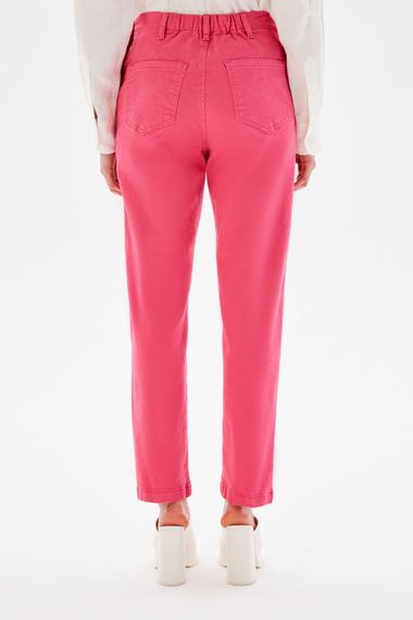 Pink Elastic Waist Button Detail Trousers with Pockets, Regular Fit, High Waist, Boyfriend Style - photo 3