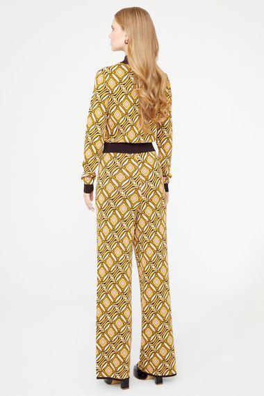 Chic Yellow Patterned Knit Trousers with High Waist and Wide Legs by MAVI, Made of 42% Rayon, 36% Polyamide, and 22% Fluffy Fabric - photo 4