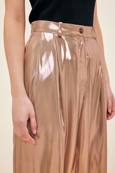 Shiny Gold Fashion Passion Trousers, Mid-Rise, Pleated, 100% Recycled Polyester, Relaxed Fit, Suitable for Day to Night, Available in Sizes 34-44 - photo 1