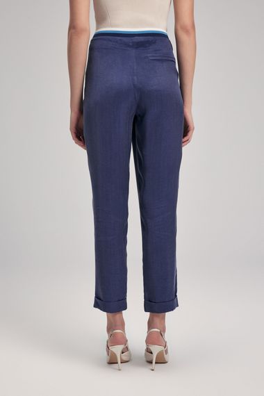 Navy Pleated Trousers for Office Chic - 60% Lyocell, 40% Linen, Mid-Rise, Comfortable Fit, Available in S, M, L, XL, XS - photo 3