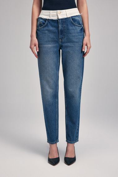 Mavi High-Waisted Two-Tone Denim Pants for Office Style with Zipper and Pockets, 100% Cotton, Slim Fit, Available in Sizes S, M, L, XL, XS - photo 1