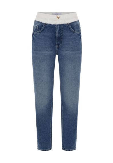 Mavi High-Waisted Two-Tone Denim Pants for Office Style with Zipper and Pockets, 100% Cotton, Slim Fit, Available in Sizes S, M, L, XL, XS - photo 5