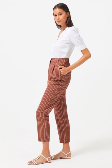 Striped Brown Pleated Wide-Leg Trousers for Casual Wear by MAVI, Regular Fit, Made of 92% Viscose and 8% Polyester, Available in Various Sizes - photo 2