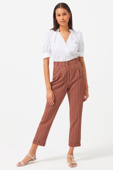 Striped Brown Pleated Wide-Leg Trousers for Casual Wear by MAVI, Regular Fit, Made of 92% Viscose and 8% Polyester, Available in Various Sizes - photo 5