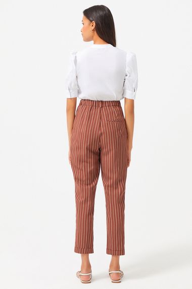 Striped Brown Pleated Wide-Leg Trousers for Casual Wear by MAVI, Regular Fit, Made of 92% Viscose and 8% Polyester, Available in Various Sizes - photo 4