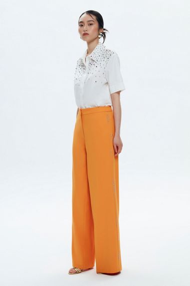 Orange Mert Aslan Embellished Wide Leg Trousers for Women, 100% Polyester, Stylish Comfort, Available in Sizes XS to XL - photo 4