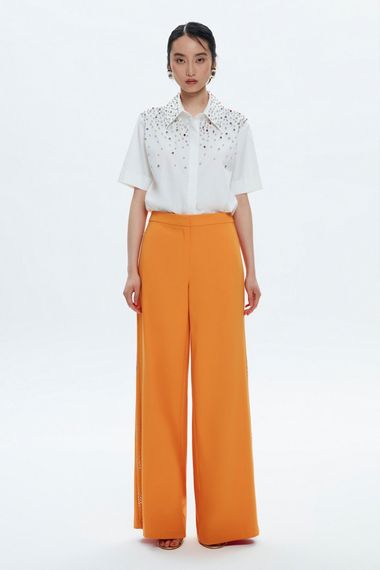 Orange Mert Aslan Embellished Wide Leg Trousers for Women, 100% Polyester, Stylish Comfort, Available in Sizes XS to XL - photo 2