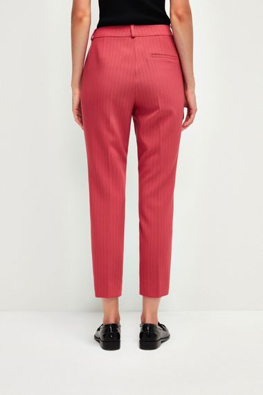 Striped Dusty Pink Fitted Trousers with Pockets and Zipper for Office Style, High Waist, Regular Cut, Available in Multiple Sizes - photo 2