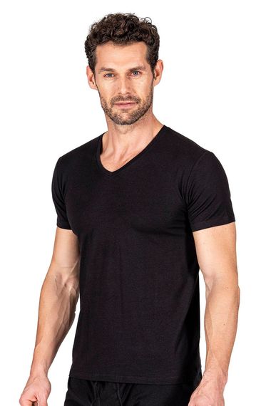 Cotton Modal V-Neck Short Sleeve T-Shirt | Black K11143 - Soft, flexible, anti-allergic, breathable, and durable for all-day comfort - photo 1