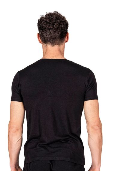 Cotton Modal V-Neck Short Sleeve T-Shirt | Black K11143 - Soft, flexible, anti-allergic, breathable, and durable for all-day comfort - photo 2