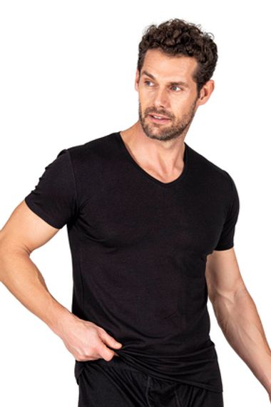 Cotton Modal V-Neck Short Sleeve T-Shirt | Black K11143 - Soft, flexible, anti-allergic, breathable, and durable for all-day comfort - photo 4