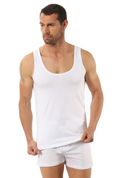 Men's White Cotton Modal Stretch Tank Top K10852 | 47% Cotton, 47% Modal, 6% Elastane | Breathable, Soft, and Hypoallergenic Comfort Fit - photo 1