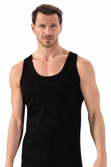 Men's Black Ribbed Tank Top | Kompedan K0113 - 100% Cotton, Soft & Flexible, Breathable & Absorbent, Anti-Allergic, Stylish Fit, Durable