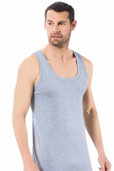 Men's Ribbed Tank Top Grey Melange | Kompedan K0113 - 100% Cotton, Soft and Flexible, Anti-Allergenic, Comfortable Fit, Breathable and Durable