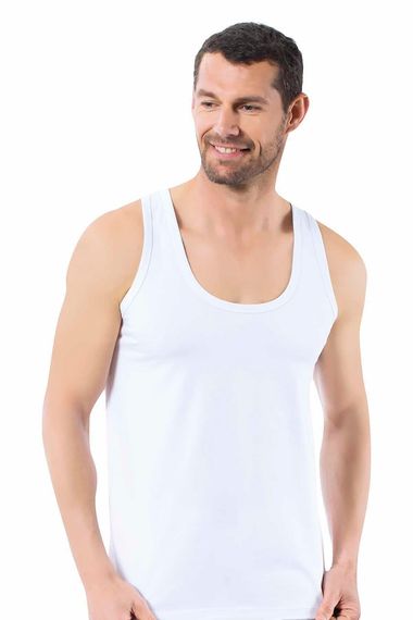 Men's White Ribana Tank Top | Kompedan K0113, 100% Cotton, Soft, Breathable, Stylish Fit, Anti-Allergenic, Durable, Ideal for Daily Wear