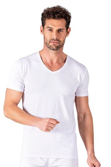 Cotton Modal V-Neck Short Sleeve T-Shirt | White K11143 - Soft, breathable, and elastic for all-day comfort, anti-allergic with durable, hygienic fabric - photo 1