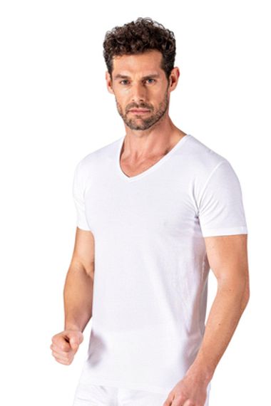 Cotton Modal V-Neck Short Sleeve T-Shirt | White K11143 - Soft, breathable, and elastic for all-day comfort, anti-allergic with durable, hygienic fabric - photo 3