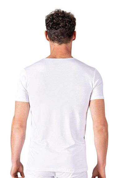 Cotton Modal V-Neck Short Sleeve T-Shirt | White K11143 - Soft, breathable, and elastic for all-day comfort, anti-allergic with durable, hygienic fabric - photo 2