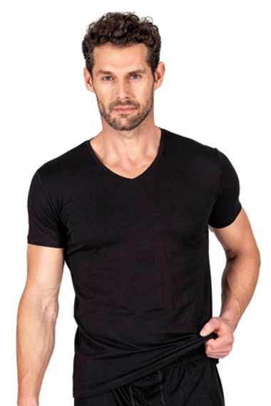 Cotton Modal V-Neck Short Sleeve T-Shirt | Black K11143 - Soft, flexible, anti-allergic, breathable, and durable for all-day comfort - photo 3