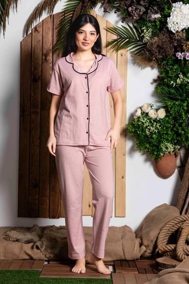 Женский молодежный комплект пижам с пуговицами спереди | Ercan M-966-1, 100% хлопок, местное производство, комфортный домашний стиль - фото 1
