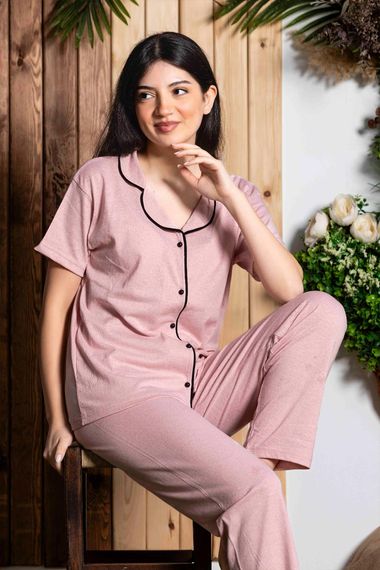 Женский молодежный комплект пижам с пуговицами спереди | Ercan M-966-1, 100% хлопок, местное производство, комфортный домашний стиль - фото 2