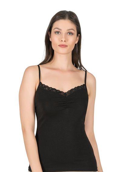 Женская майка из хлопка с кружевным воротником, бёдрами и спагетти-лямками, размер S, 95% хлопок, 5% эластан, безвредные материалы - фото 1