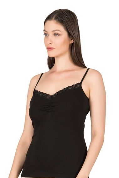 Женская майка из хлопка с кружевным воротником, бёдрами и спагетти-лямками, размер S, 95% хлопок, 5% эластан, безвредные материалы - фото 2