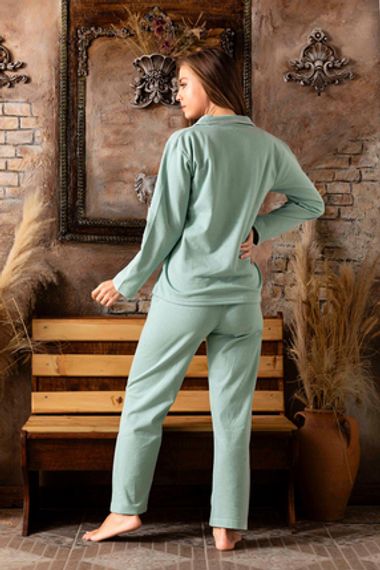 Женский комплект пижамы из двух элементов с пуговицами спереди | Ercan P-200-303, 80% вискоза, 20% полиэстер, комфортный домашний стиль - фото 3