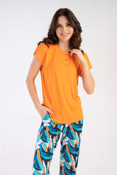 Женский короткий рукав домашний комплект pijama с длинными штанами | Kompedan 2100985953 из 80% вискозы, 20% полиэстера, комфортный стиль