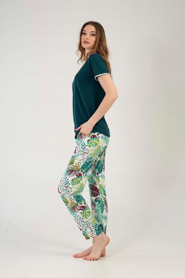 Женский длинный пижамный комплект с V-образным вырезом и рукавами под мышками, Kompedan 2100860377, 80% вискоза, 20% полиэстер, комфортный и стильный