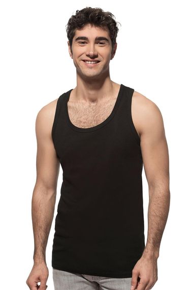 Men's Black Ribbed Sport Tank Top | K0058, 100% Natural Cotton, Breathable, Soft, Anti-Allergic, Comfortable Fit, Durable, Available in Multiple Sizes