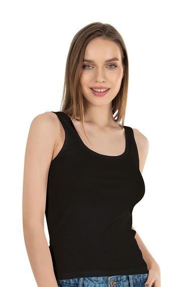 Женская черная хлопковая майка с широкими бретелями и рифленой текстурой от Underwear, размеры S, M, L, XL - фото 1