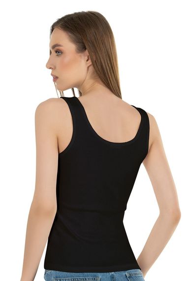 Женская черная хлопковая майка с широкими бретелями и рифленой текстурой от Underwear, размеры S, M, L, XL - фото 2