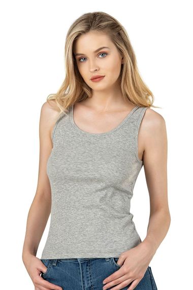 Жіноча бавовняна толстовка з широкими бретелями сірого меланжу, моделі Fitilli, розміри S, M, L, XL - фото 1