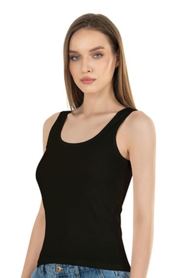 Женская черная хлопковая майка с широкими бретелями и рифленой текстурой от Underwear, размеры S, M, L, XL - фото 4