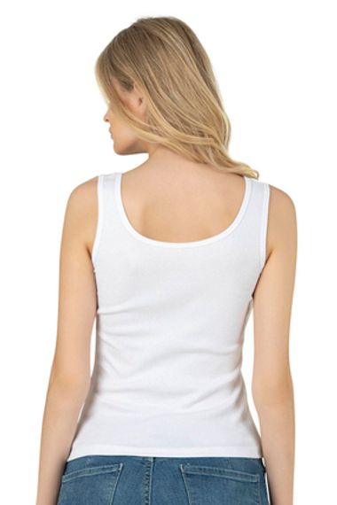 Женская хлопковая майка с толстыми бретелями, белая, модель 26815, размеры S, M, L, XL - фото 3