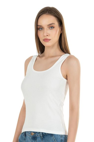 Жіноча бавовняна майка з широкими бретелями кольору екрю, комфортна і стильної посадки - фото 5