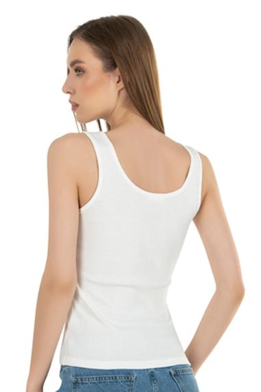 Жіноча бавовняна майка з широкими бретелями кольору екрю, комфортна і стильної посадки - фото 3