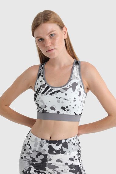 Спортивный бюстгальтер с перекрестным рисунком, серый, размеры S, M, XL - фото 1