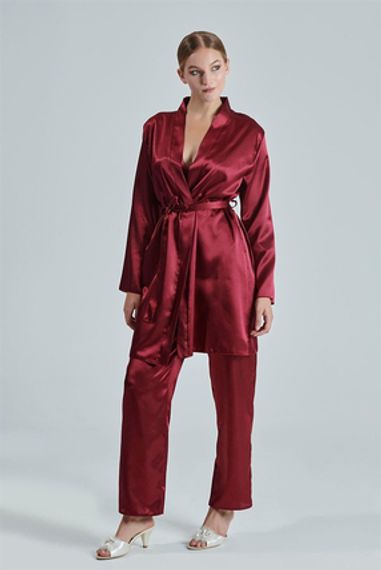 Набор из 6 предметов элегантного сатина для постельного белья бордового цвета, размер S, M, L, XL - фото 3