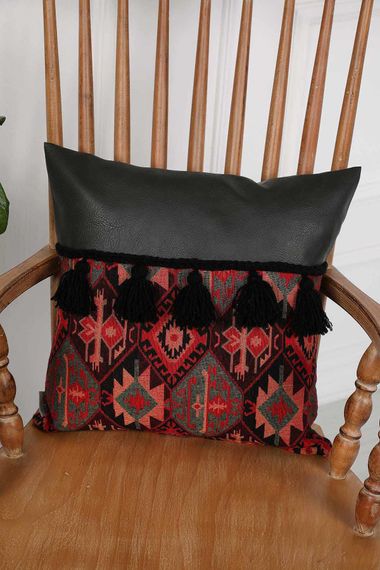 Tasseled Leather and Local Patterned Throw Pillow Cover, K-194 - photo 1