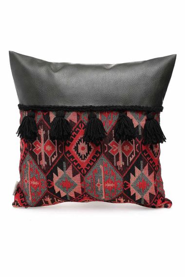 Tasseled Leather and Local Patterned Throw Pillow Cover, K-194 - photo 4